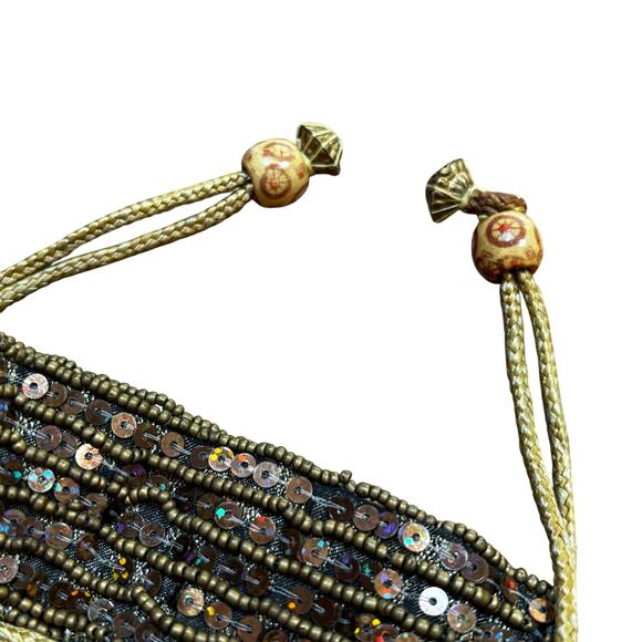 Beaded evening bag black pouch style vintage dressy purse rhinestones beads - Picture 7 of 9